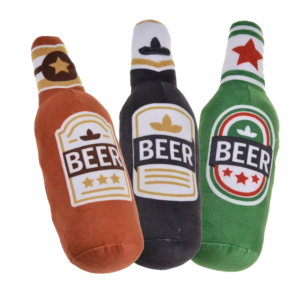 Pluche hondenspeeltjes bierpakket