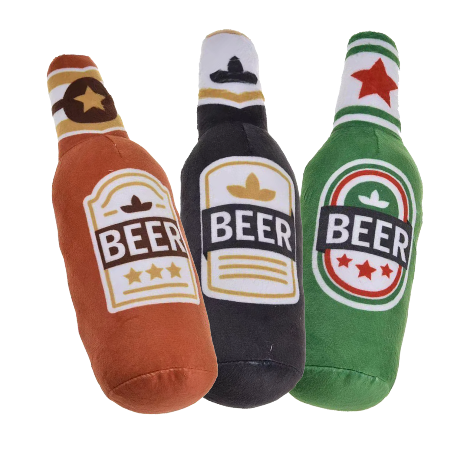 Pluche hondenspeeltjes bierpakket